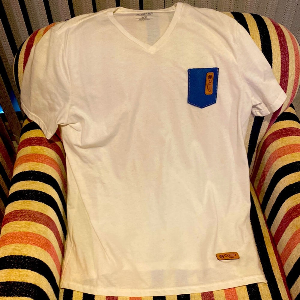 Mens V neck with blue leather pocket by cufd design